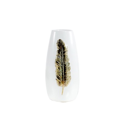 Vase en céramique blanc avec feuille or petit